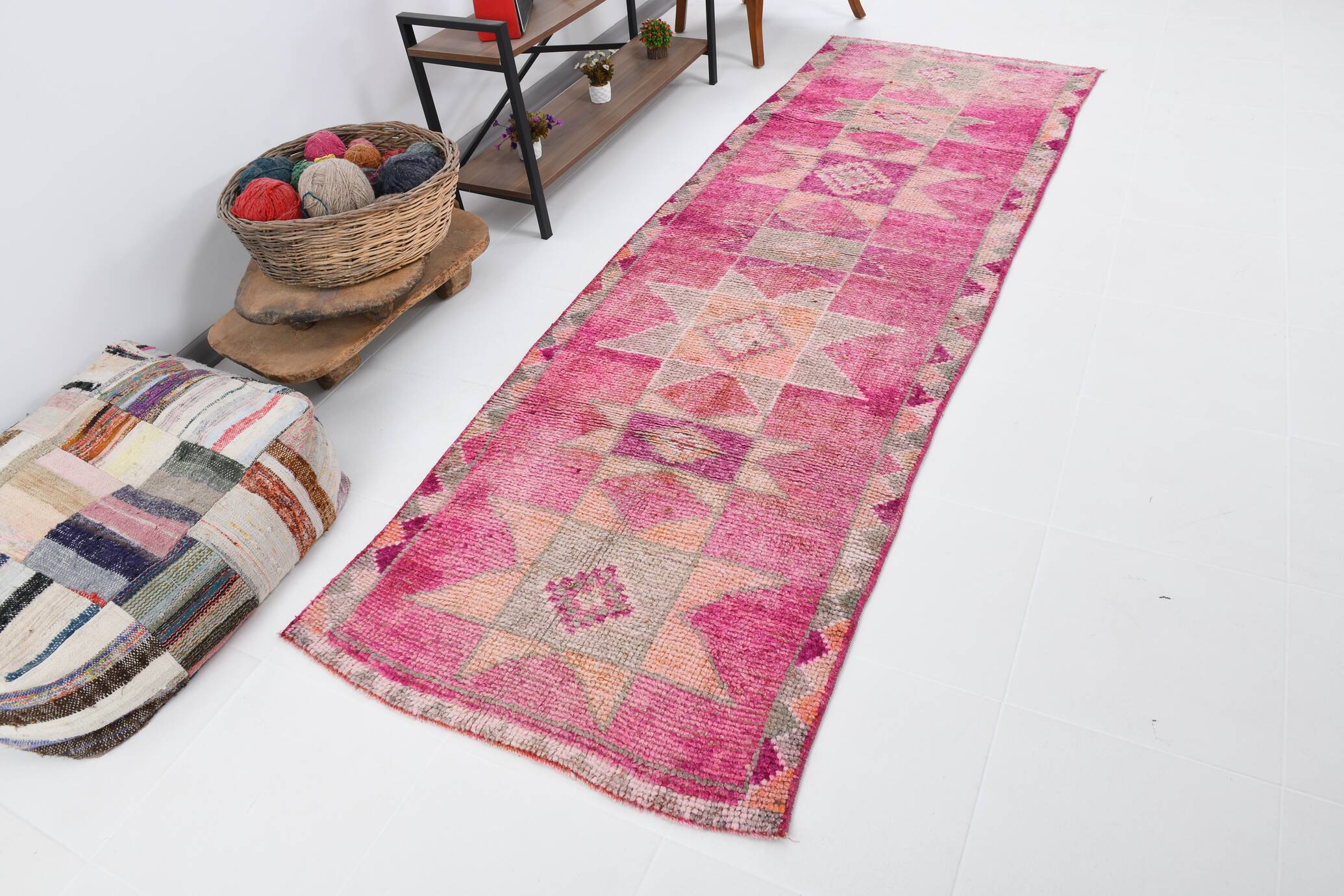 Pink Orange Turkish Runner Rug 100x302Cm