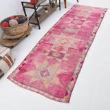 Pink Orange Turkish Runner Rug 100x302Cm