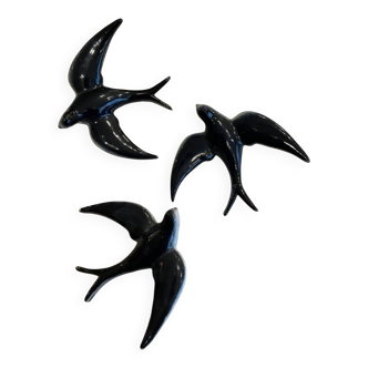 3 handmade ceramic swallows from the 60s