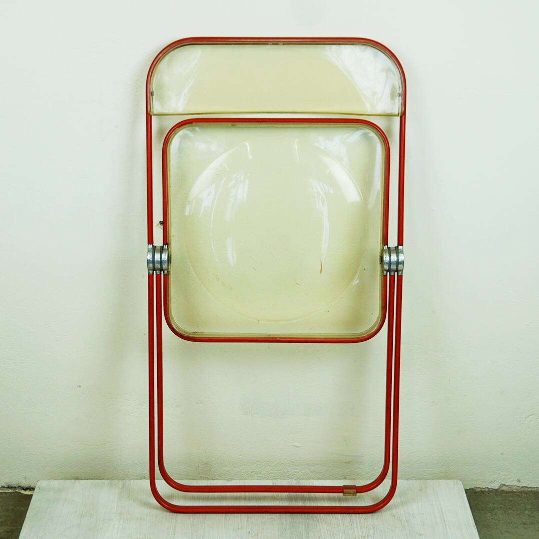 Red Plia Lucite folding chair by G. Piretti for Castelli Italy