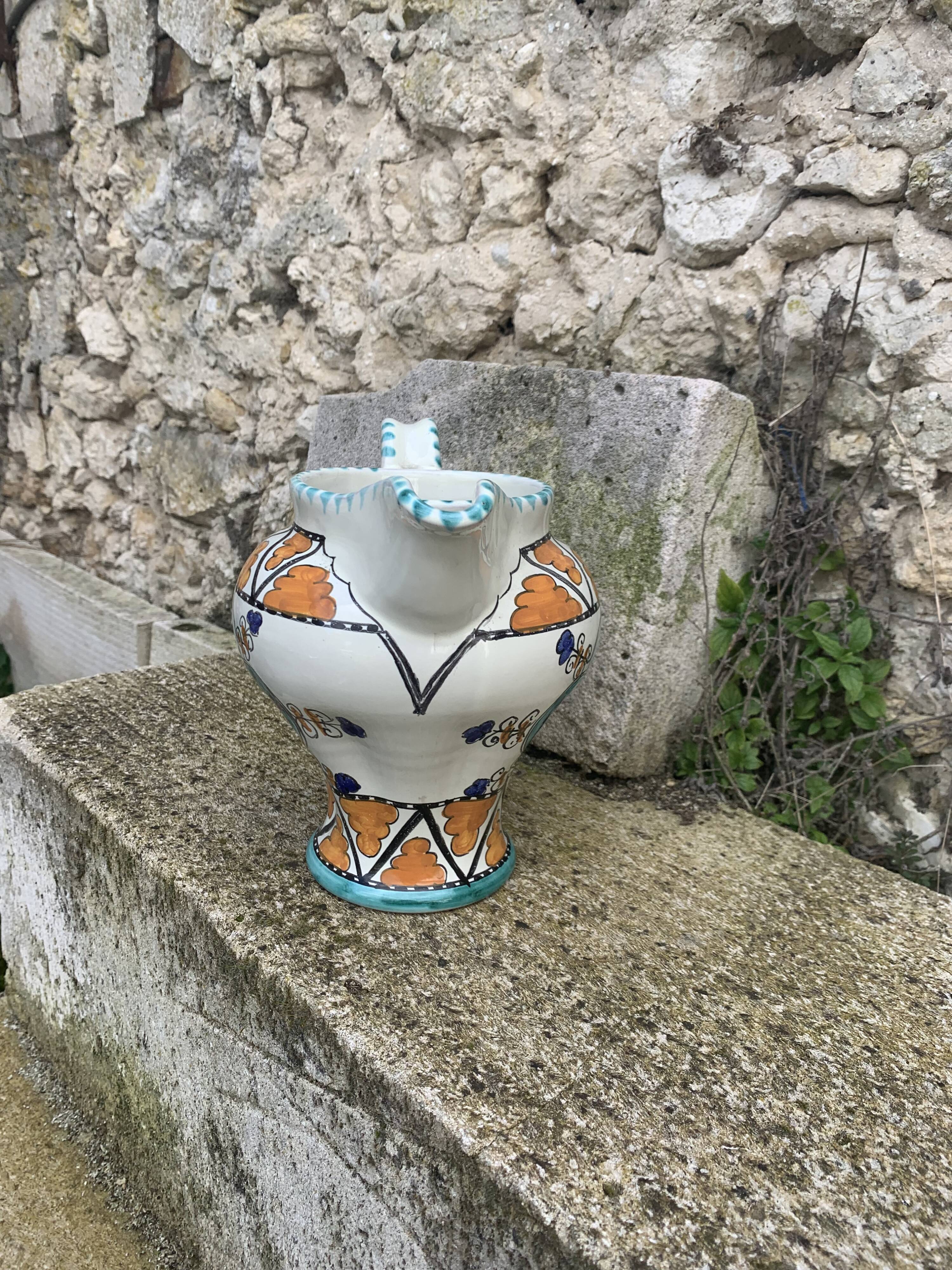 Glazed ceramic jug pottery Orvieto made in italy vintage