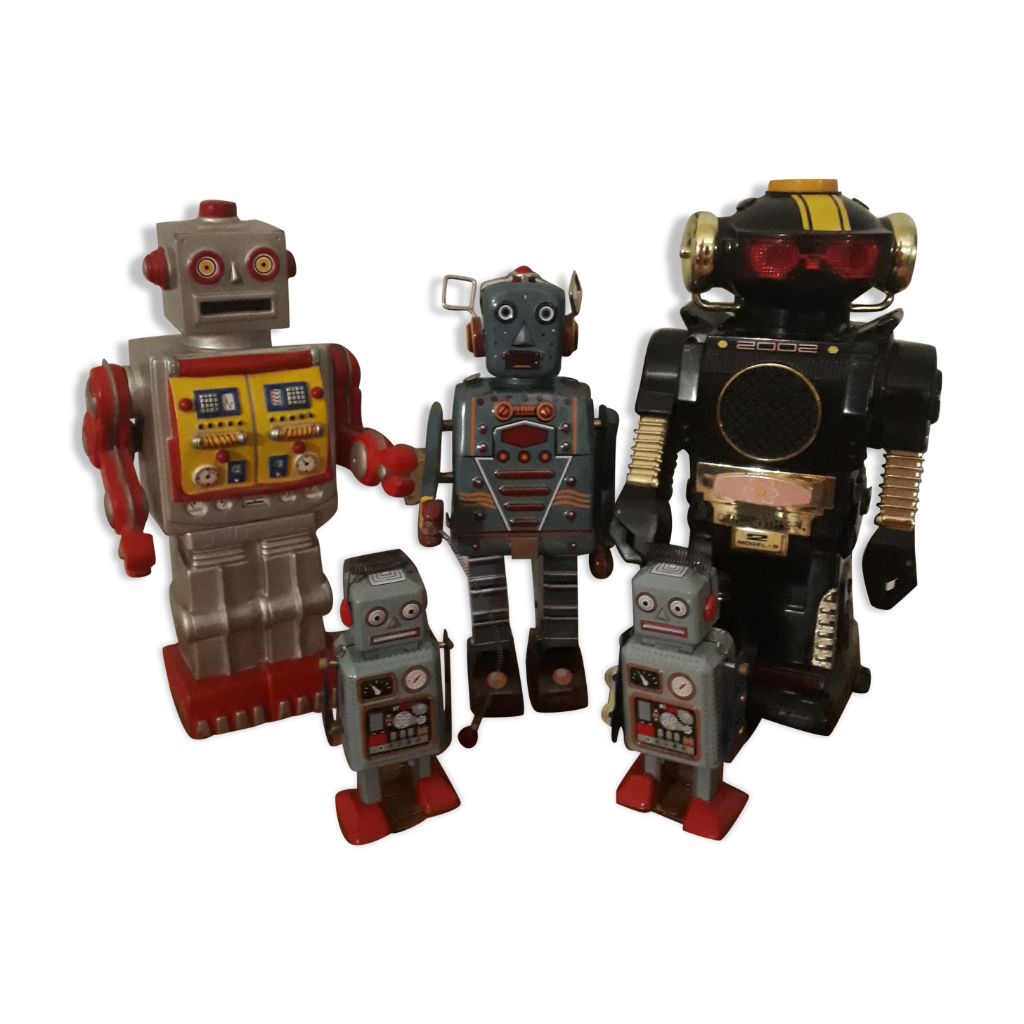 Lot de 5 robots en tole et plastique vintage 1960 a 70