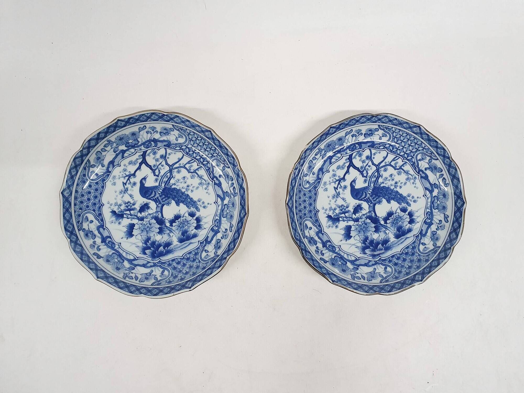 Set of 2 Andrea by Sadek porcelain plates with peacock, Japan 1970's