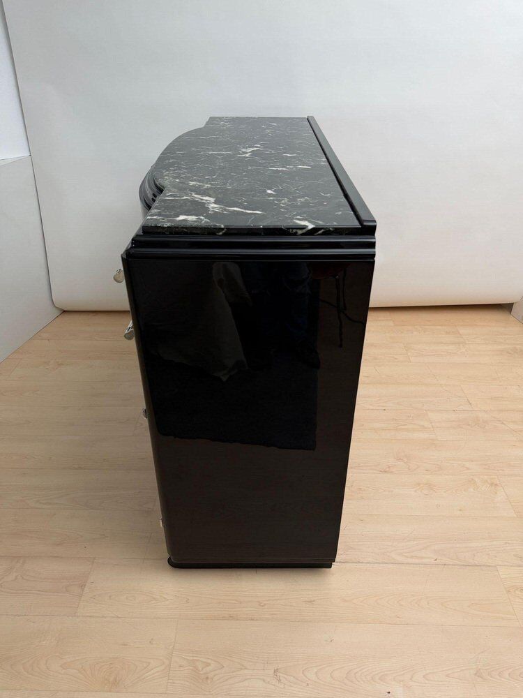 Art Deco sideboard in black lacquer, nickel, marble and mahogany, 1930s