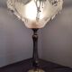 Antique table lamp in bronze and pressed glass by Ezan