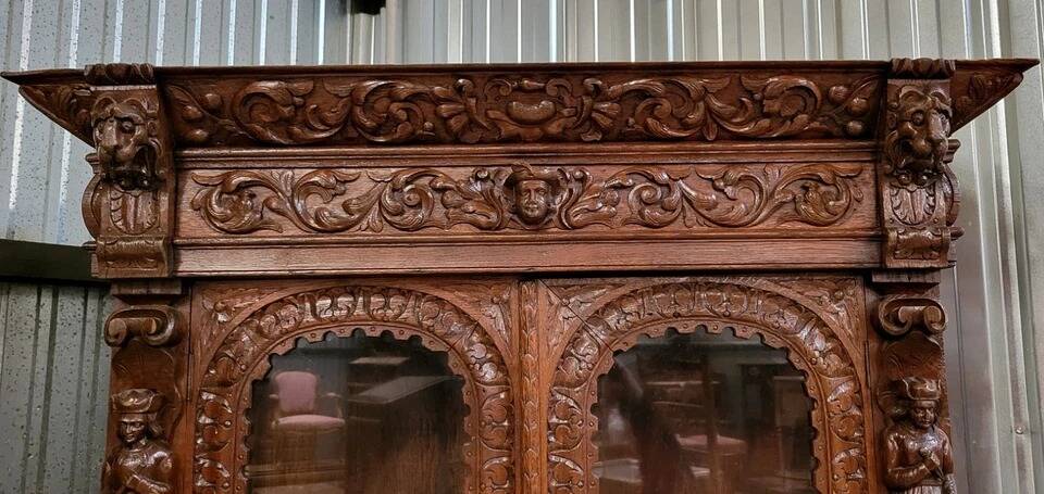 19th century carved solid wood hunting lodge sideboard