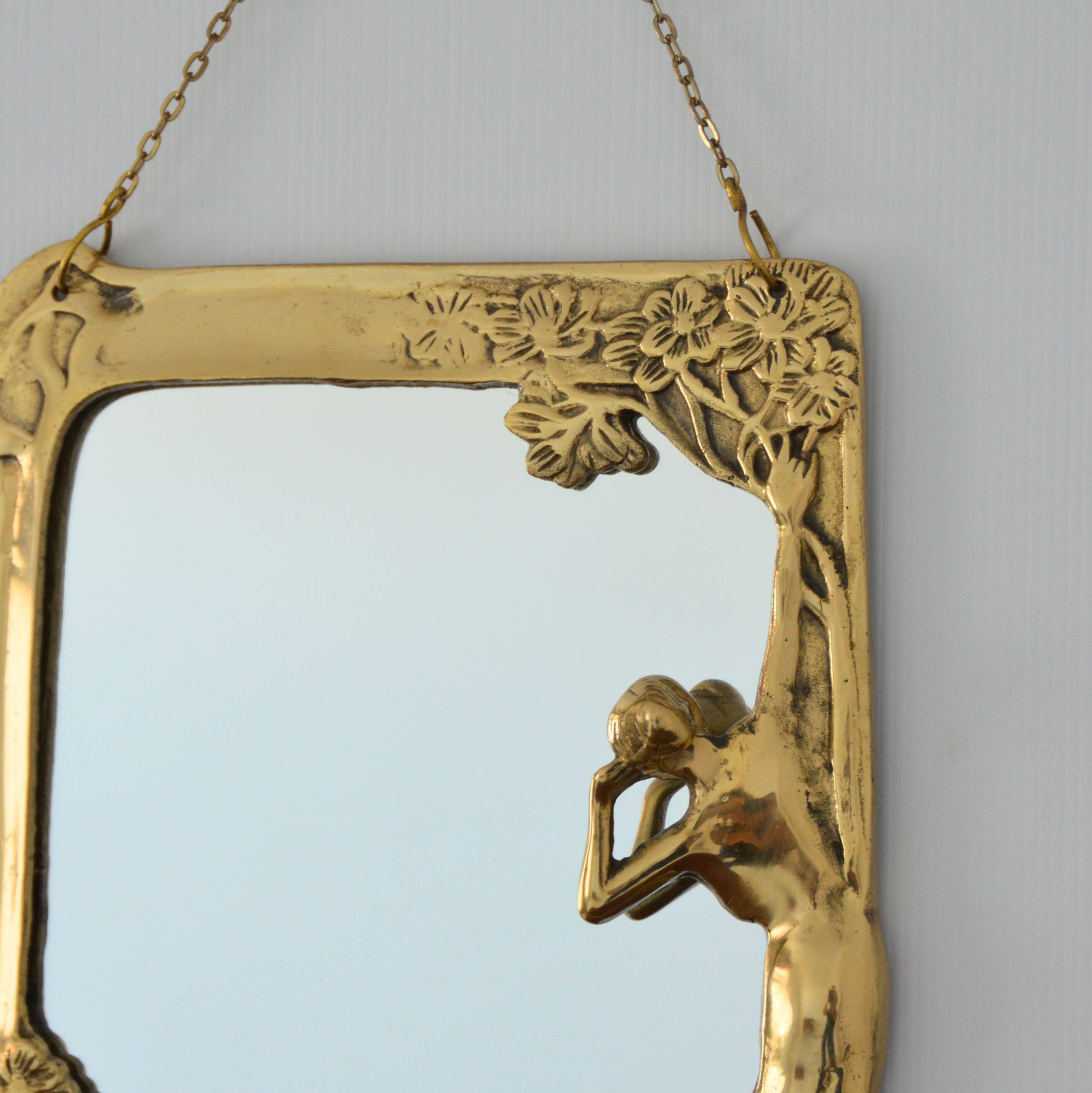 Vintage Art Nouveau Gilded Brass Wall Mirror