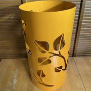 Orange Metal Cylindrical Design Umbrella Stand with Cut-Out Leaf Decoration #E2