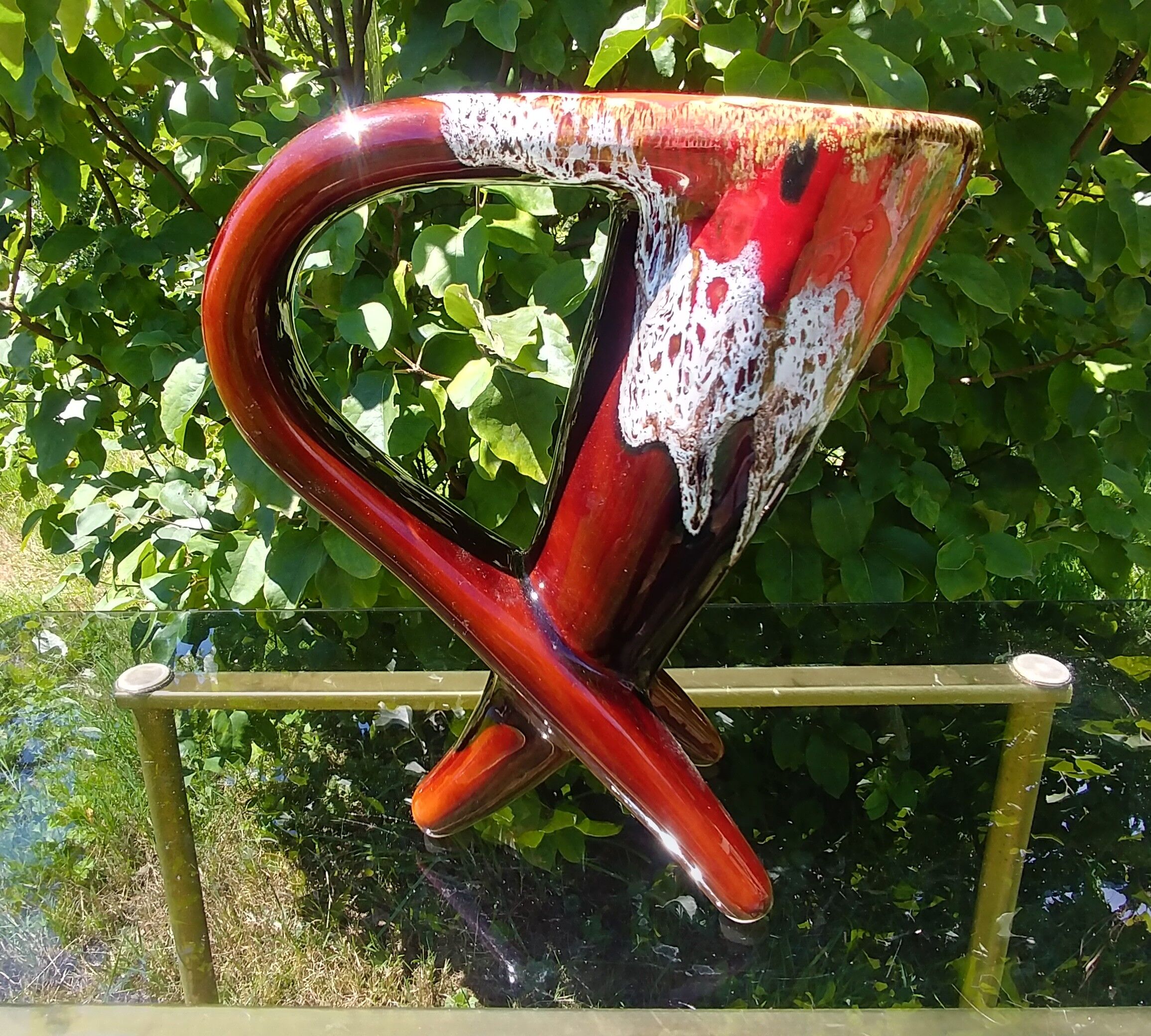 Tripod vase horn shape ceramic glazed Vallauris Vintage way 60s/70s