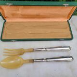 Art Deco salad cutlery in silver-plated metal and horn
