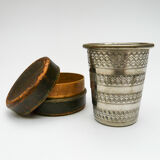 Timbale gobelet ancien pliant rétractable de voyage métal argenté en 4 parties