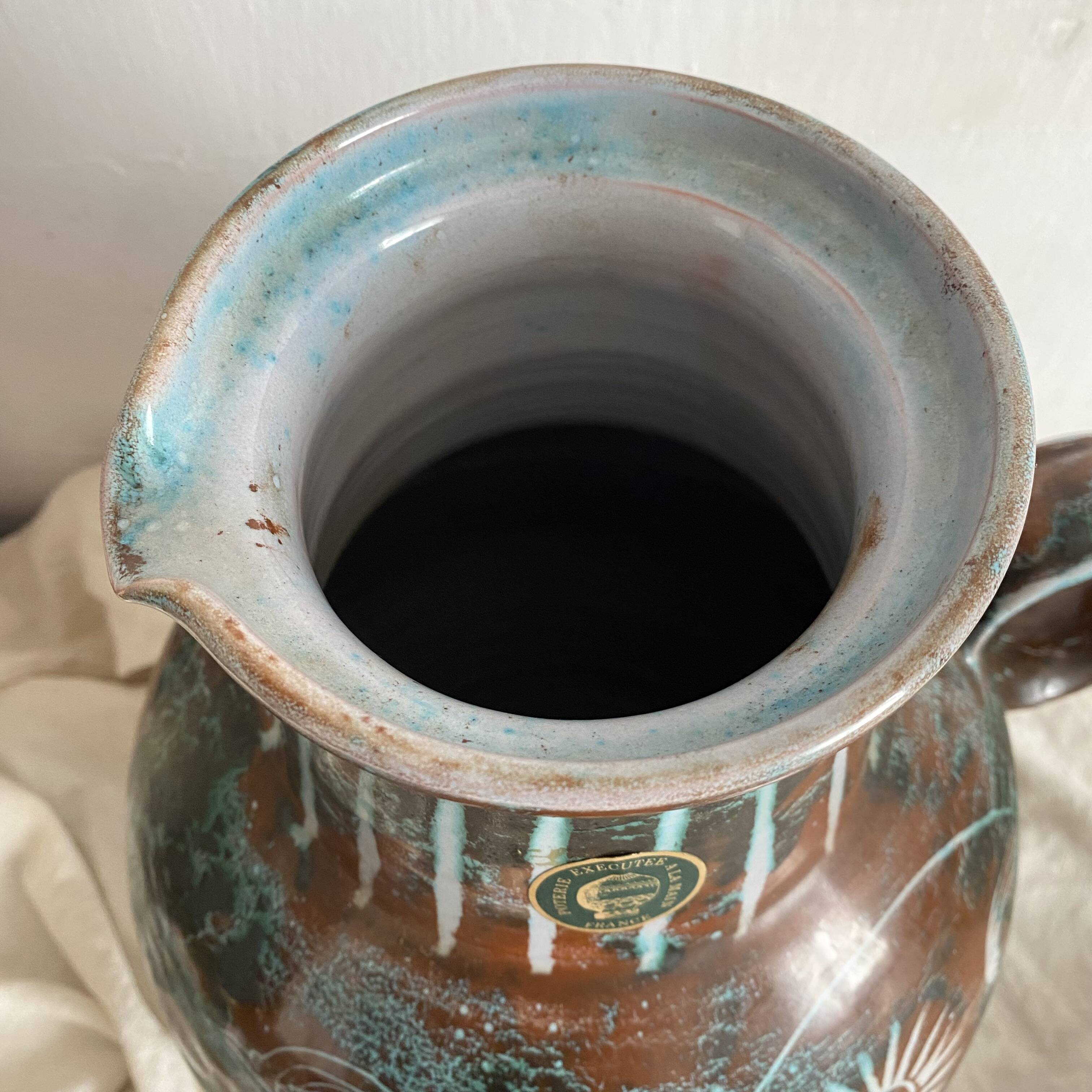 Handmade ceramic vase by Mongolfier, signed Yvon Roy, 1960