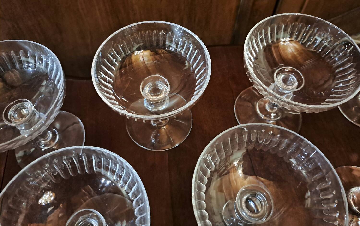 11 old crystal Champagne glasses