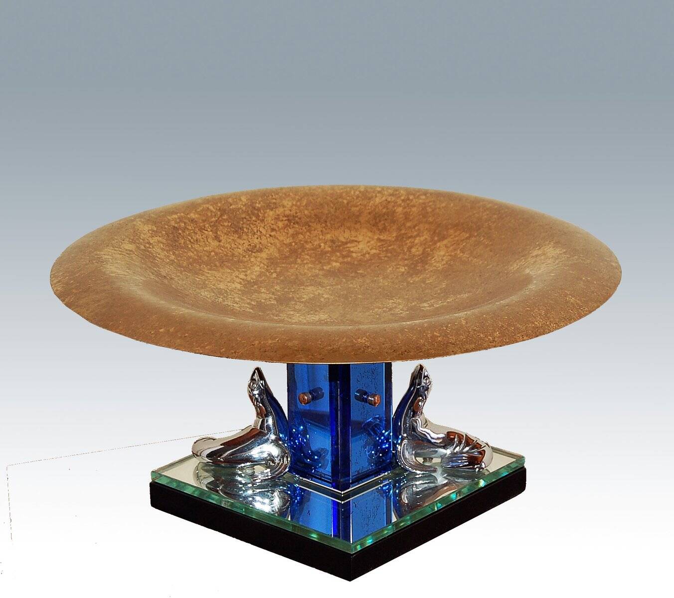 Art Deco Bronze and Stained Glass Centerpiece from Buschi, 1930s