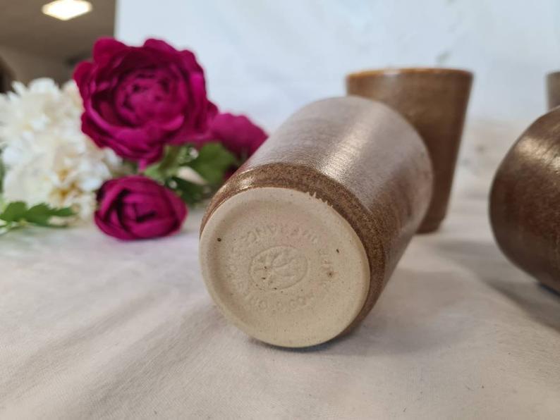 Vintage sandstone cup glasses from the French factory in Digoin