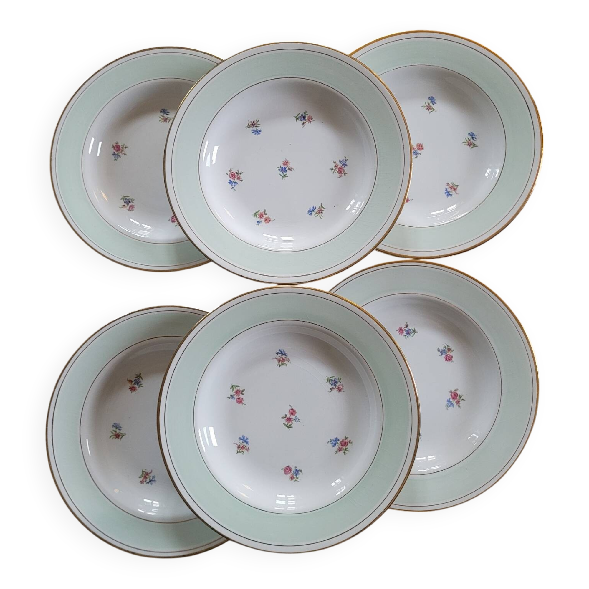 6 opaque porcelain soup plates 1940s