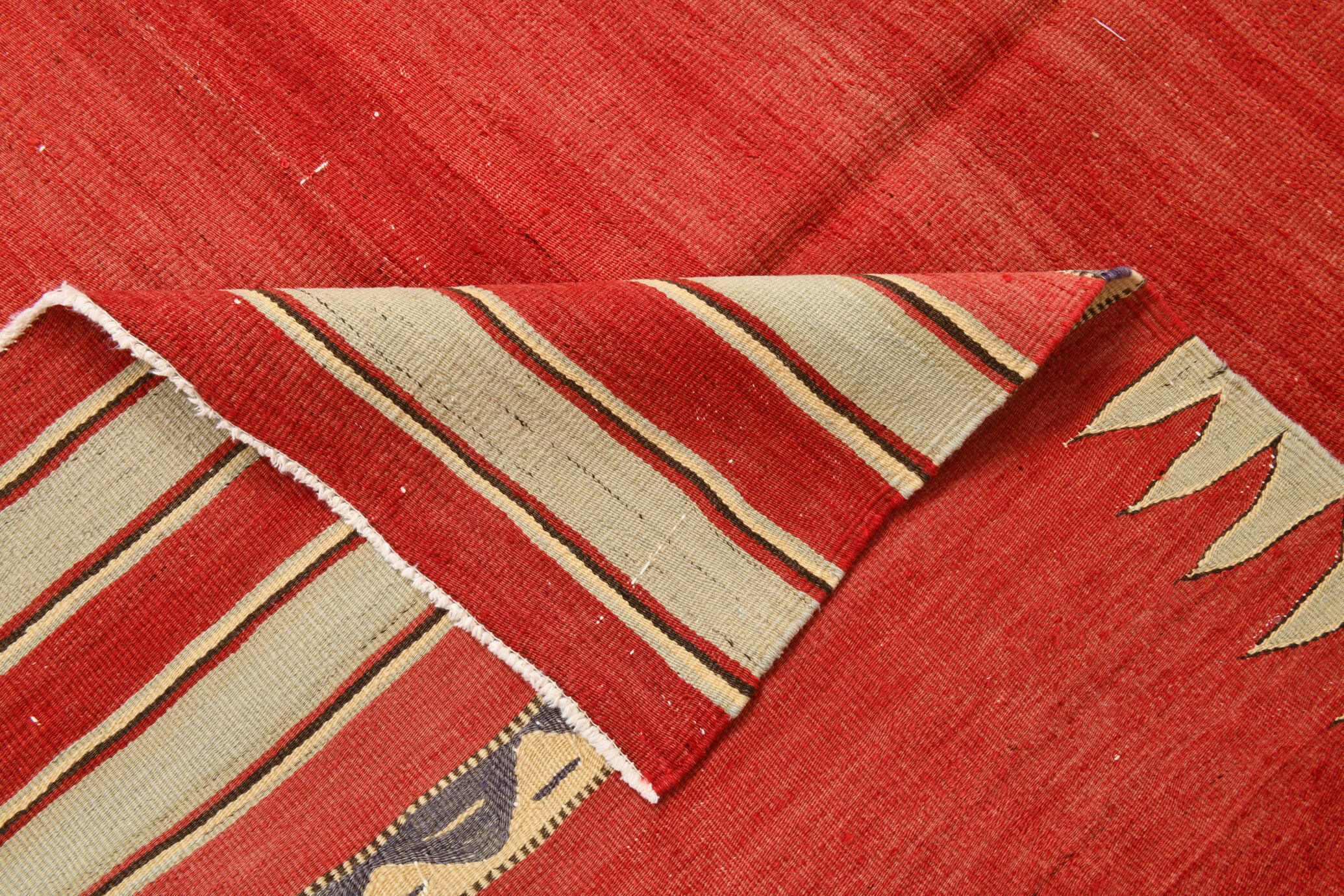 Red & beige wool kilim rug 237x142cm