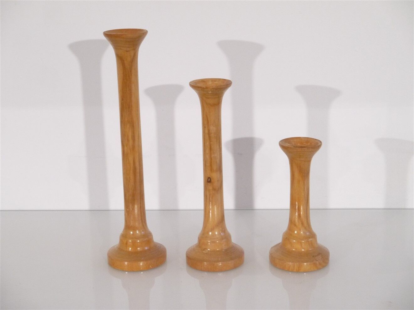 Set of Scandinavian wooden candle holders 1960