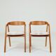 Set of 6 rustic oak wood dining chairs in safari beige.
