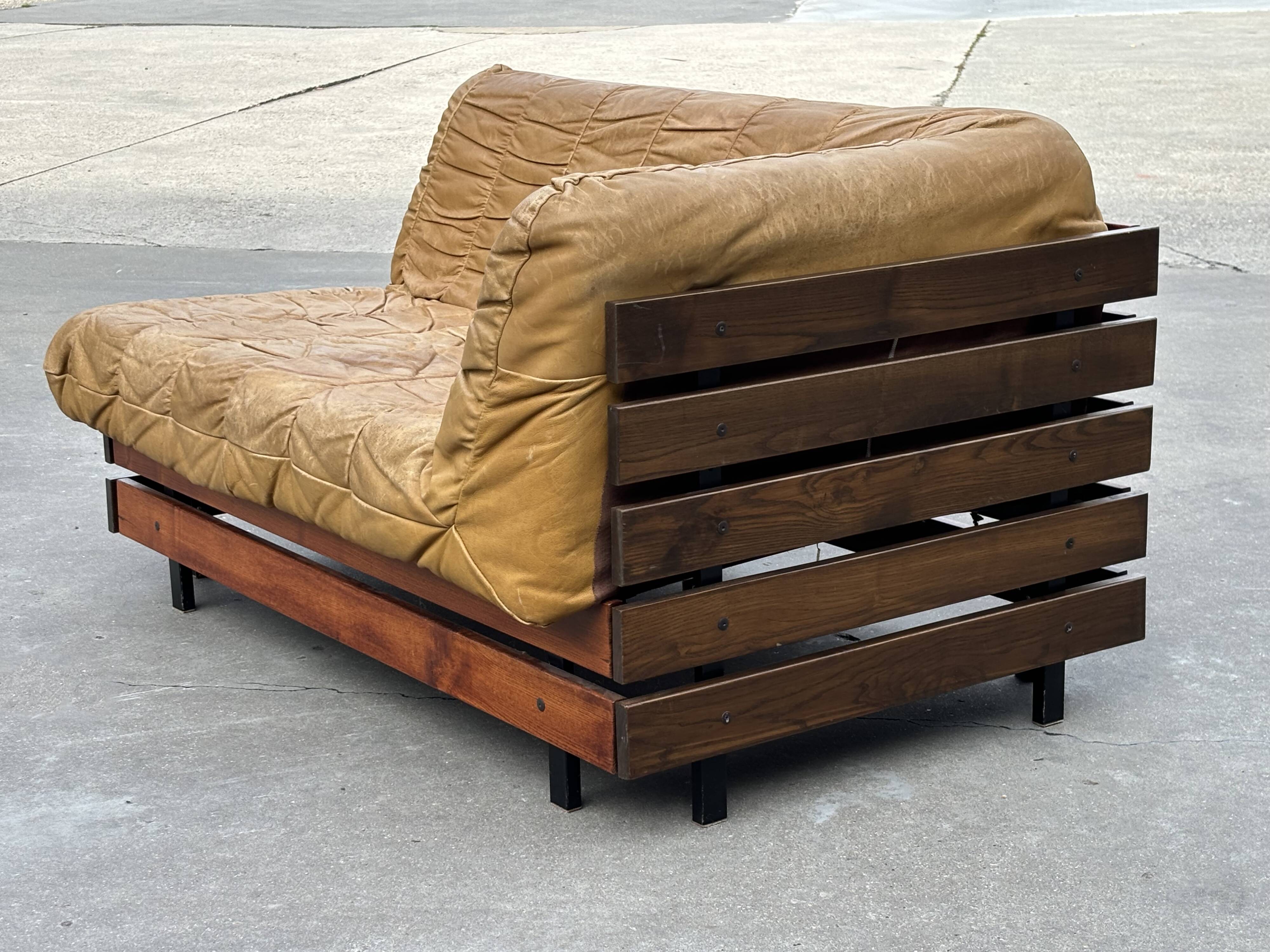 Mid-Century living room sofa in cognac , small model design