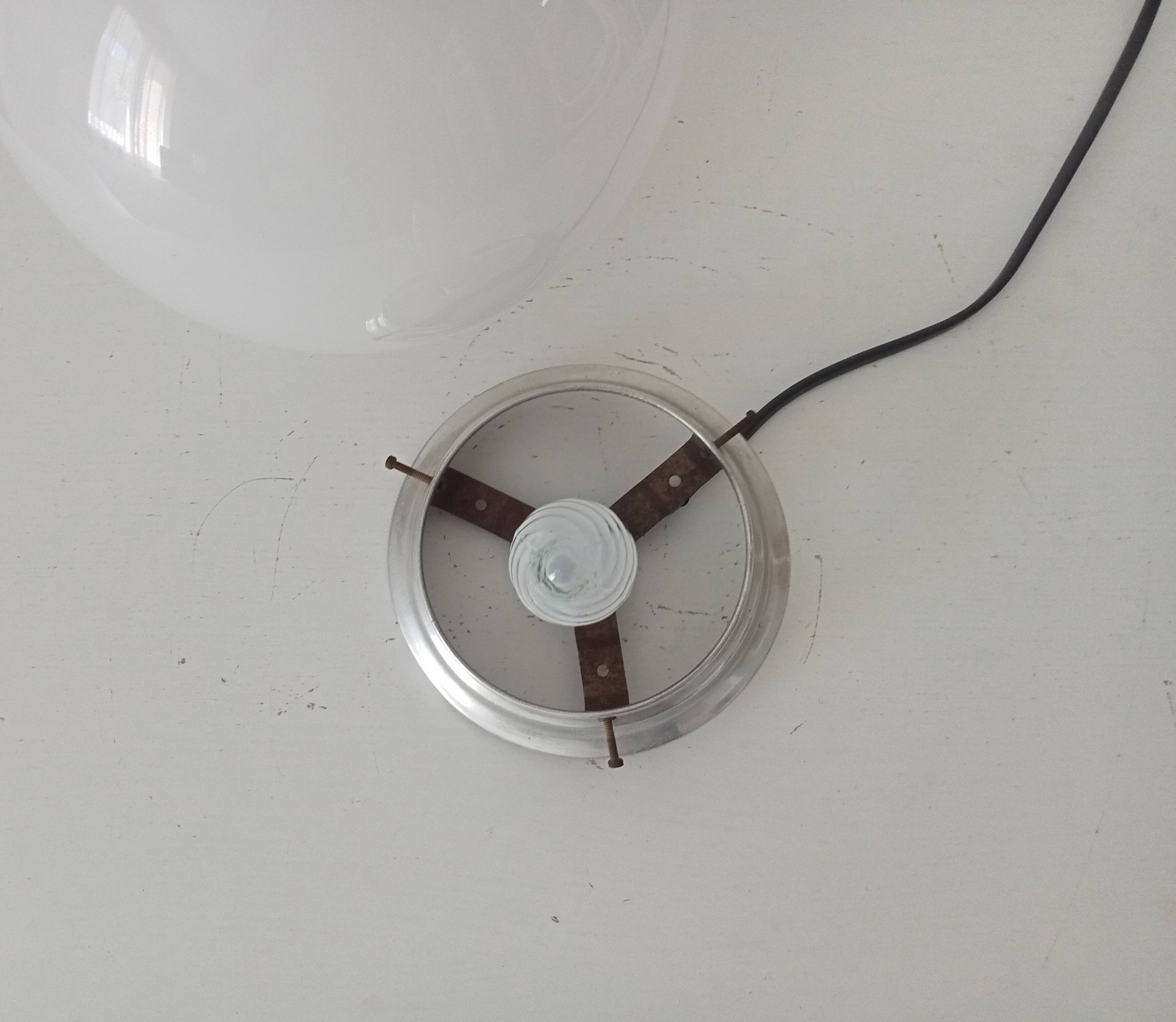 Vintage opaline and aluminium ceiling light from the 1950s.