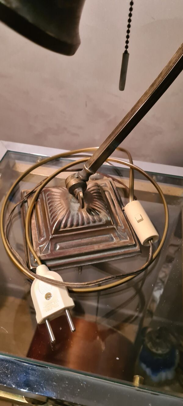 Lampe de bureau art deco en laiton, bronze et cuivre