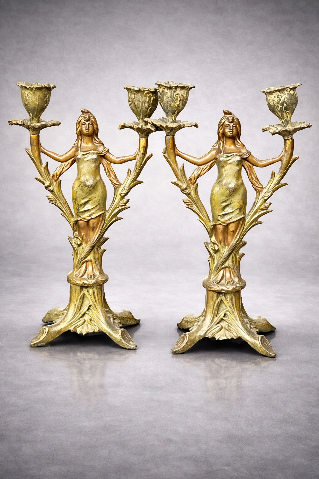 Pair of antique Art Nouveau candlesticks.