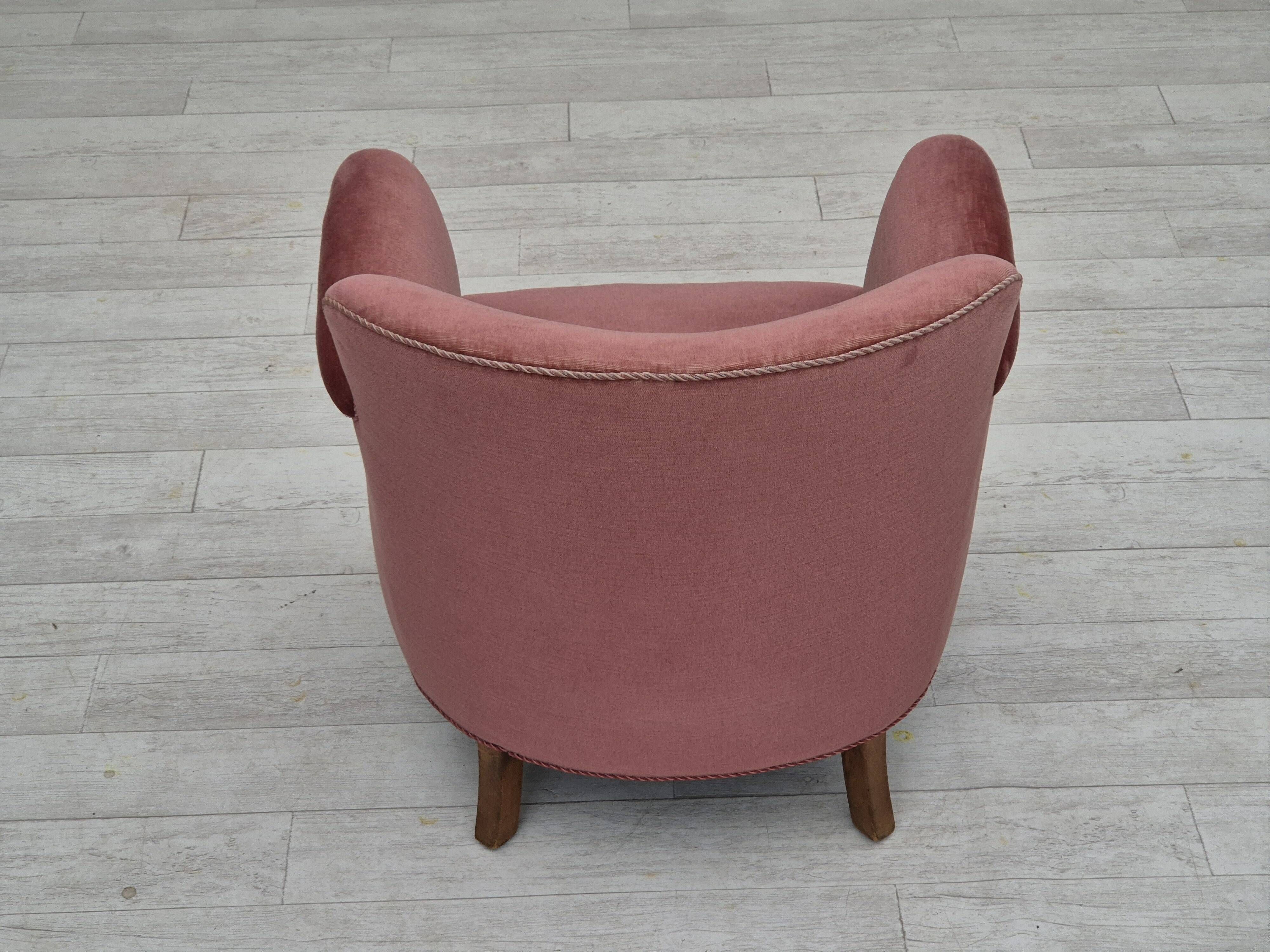 1960s, pair of Danish lounge chairs, original condition, light pink furniture velour.