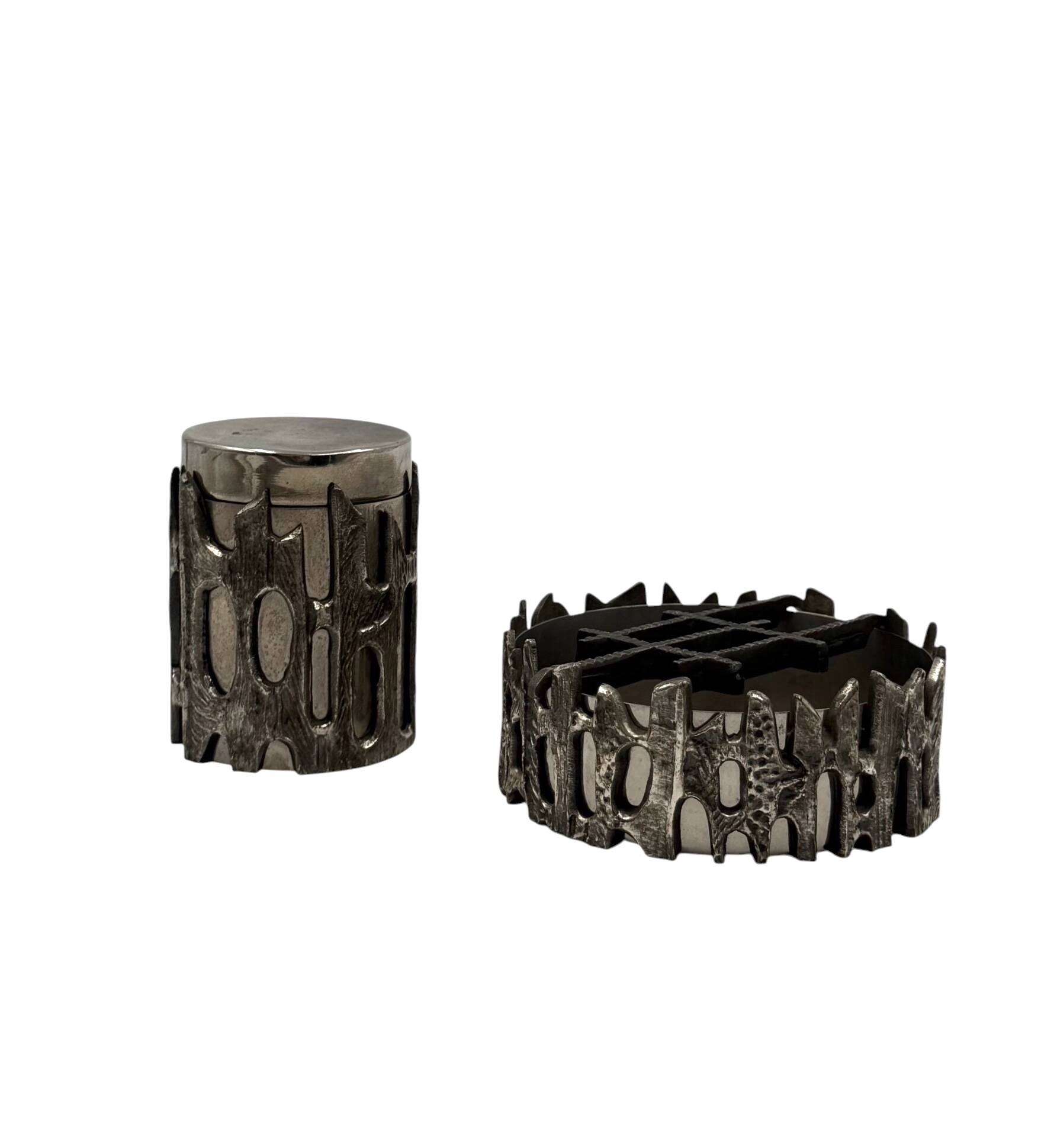 Brutalist top smoking set, ashtray and cigars box, Morbelli Italy 1970