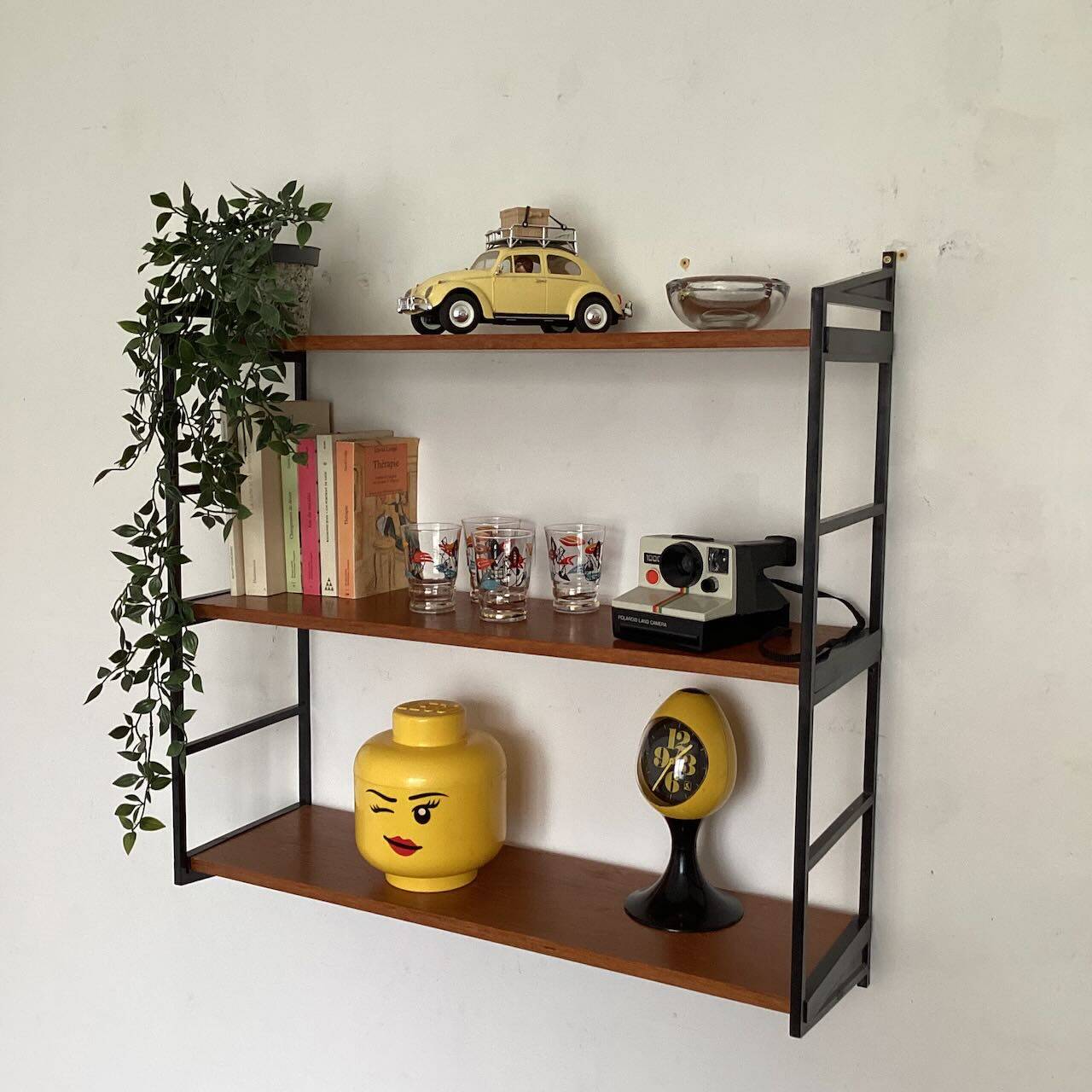 Vintage wood and plastic wall shelves