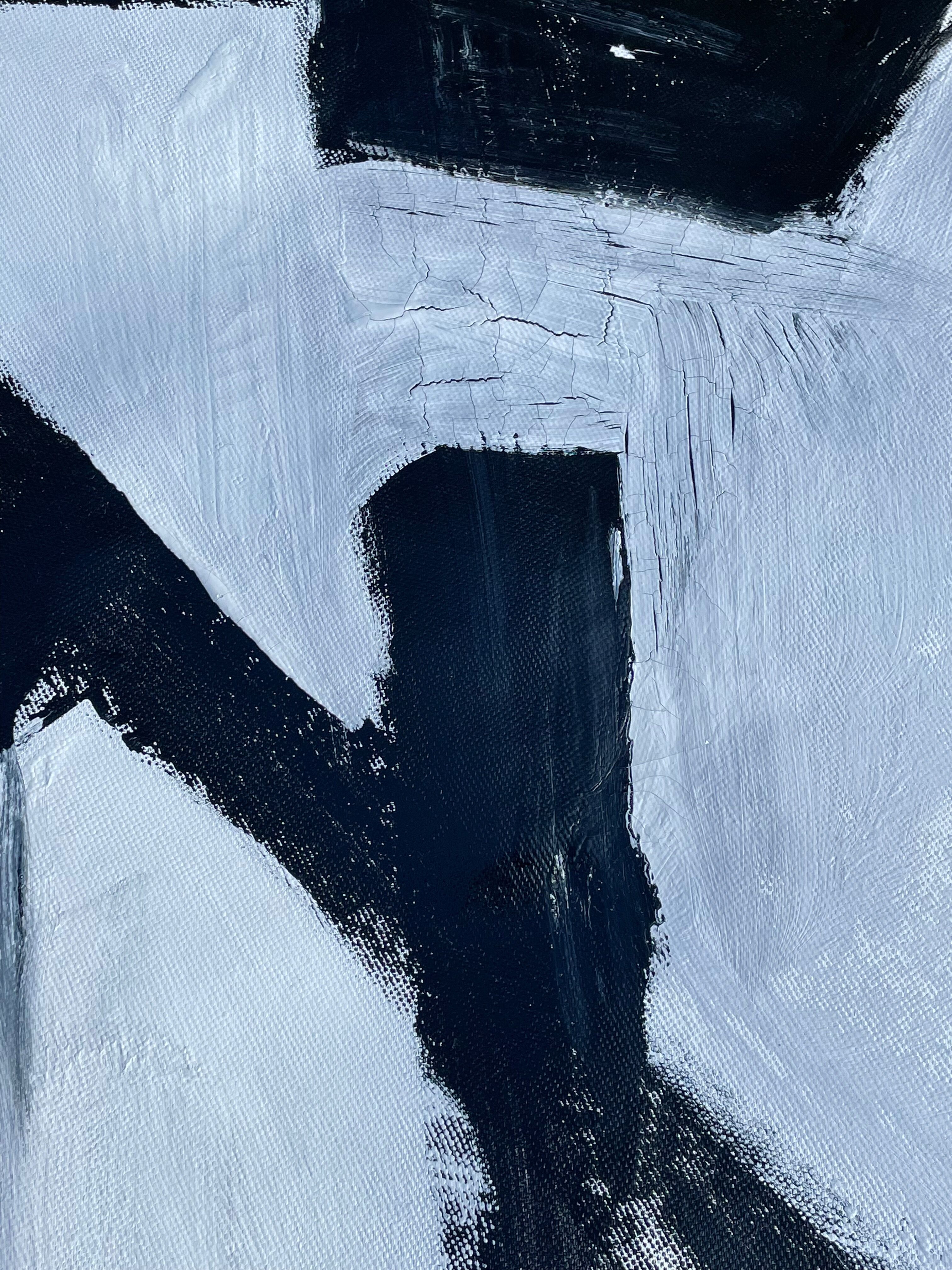 Tableau peinture abstraite noir et blanc XXe