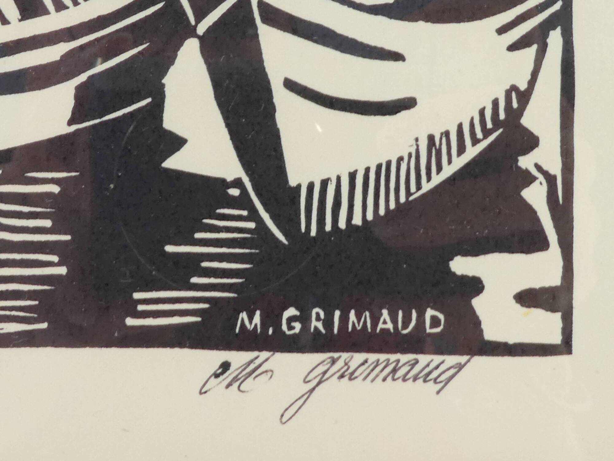 Lithograph print artist's proof signed Mr.Grimaud boat at dock