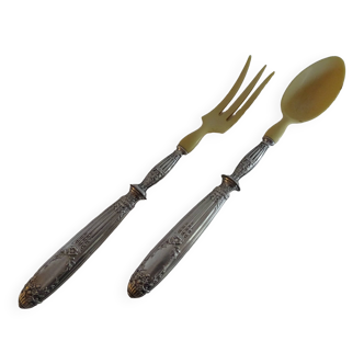 Pair of salad cutlery/service in solid silver empire style - Neck brace hallmark
