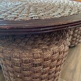 Vintage woven rope and rattan coffee table with 4 stools