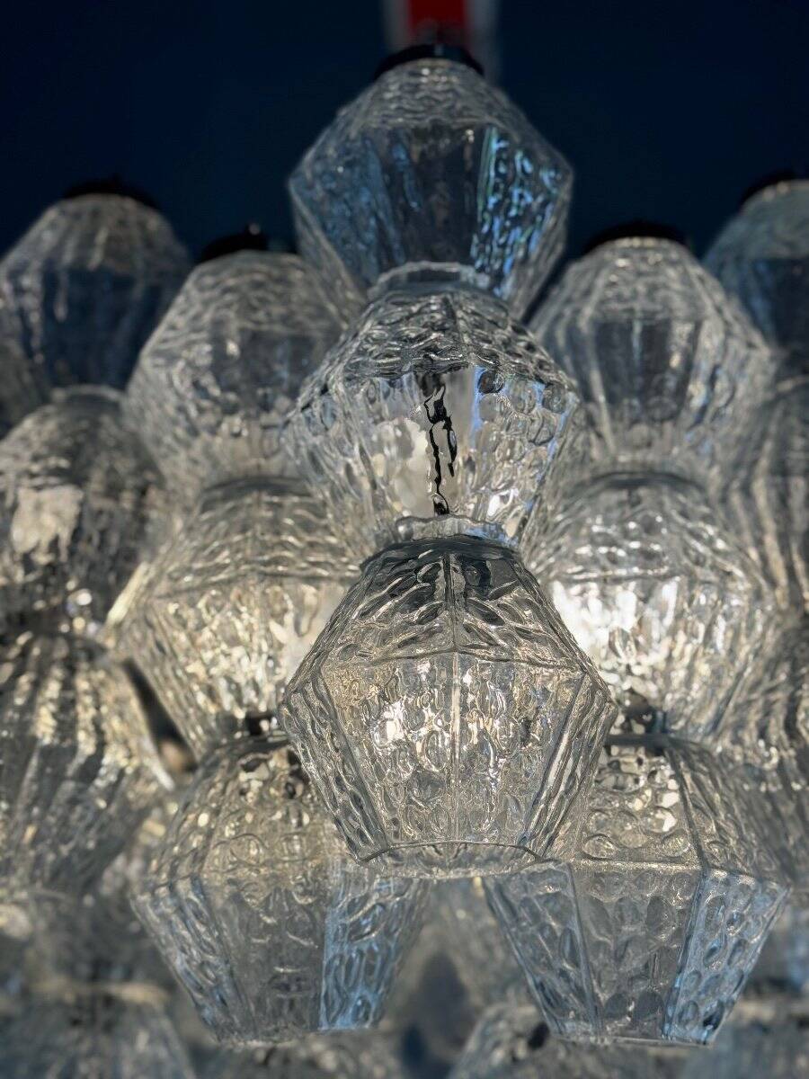 Venetian chandelier in colorless Murano glass, circa 1970