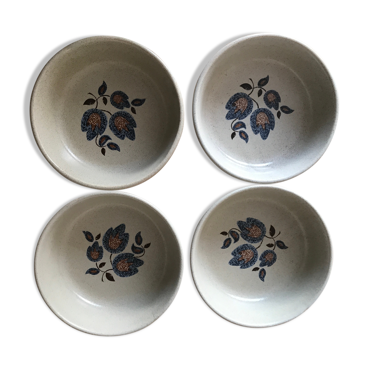 4 bowls hollow plates sandstone earthenware of Saint Amand floral decoration Sologne
