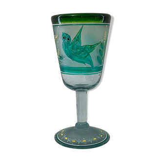 Verre cristal à décors oiseaux Hiboux givré émaux et peinture anonyme XIX début XXe