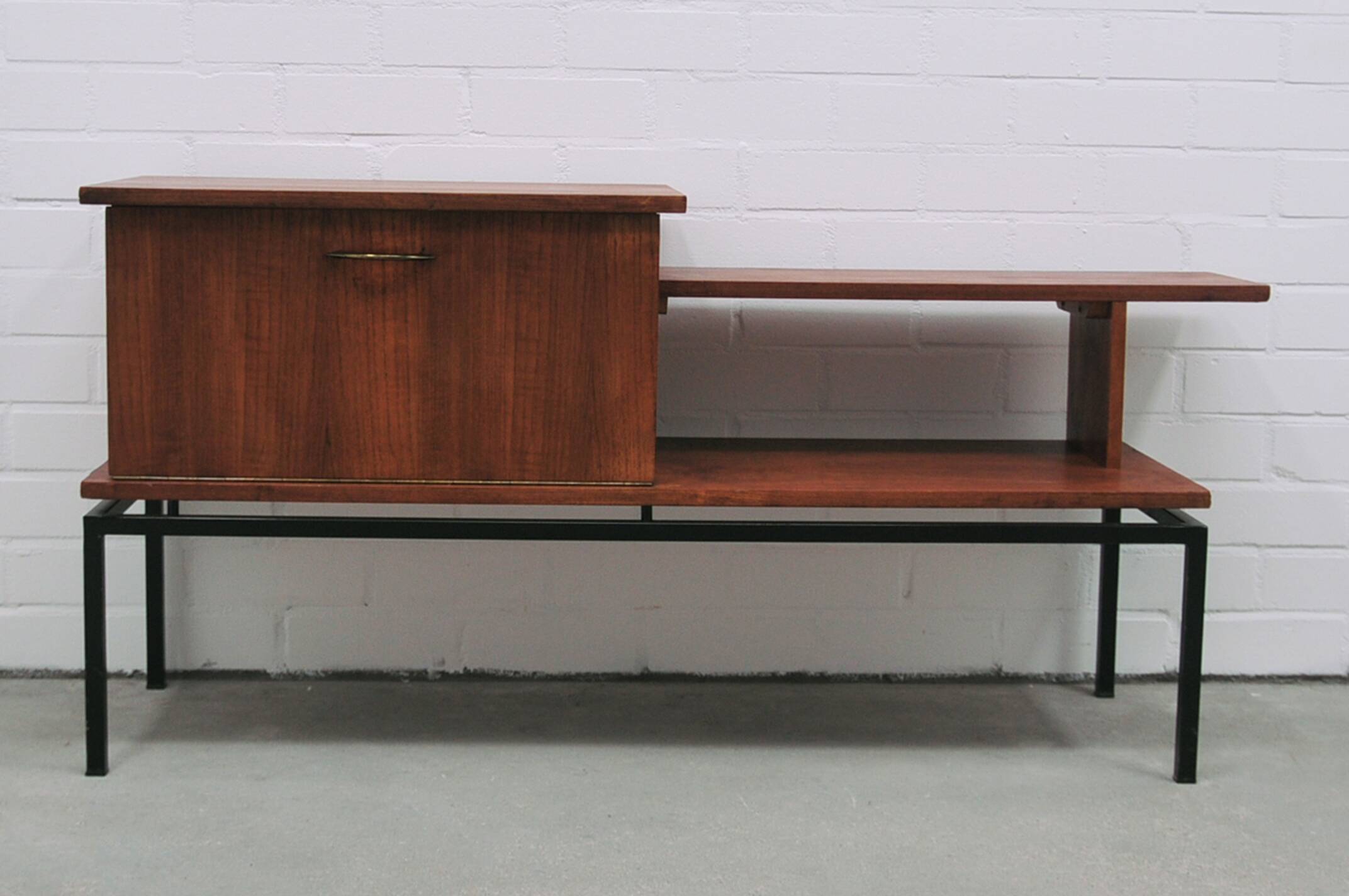 vintage teak TV cabinet metal frame
