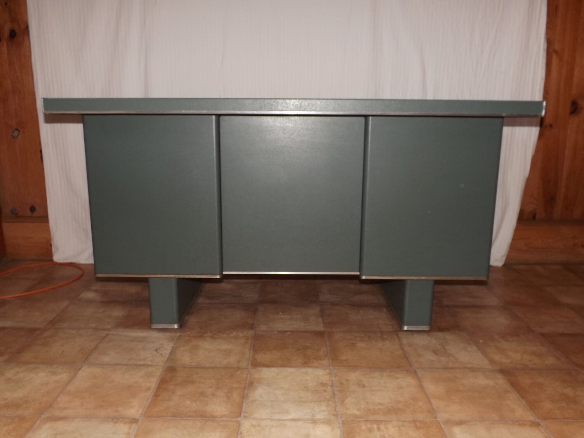 Desk strafor industrial metal covered skai green vintage 1950