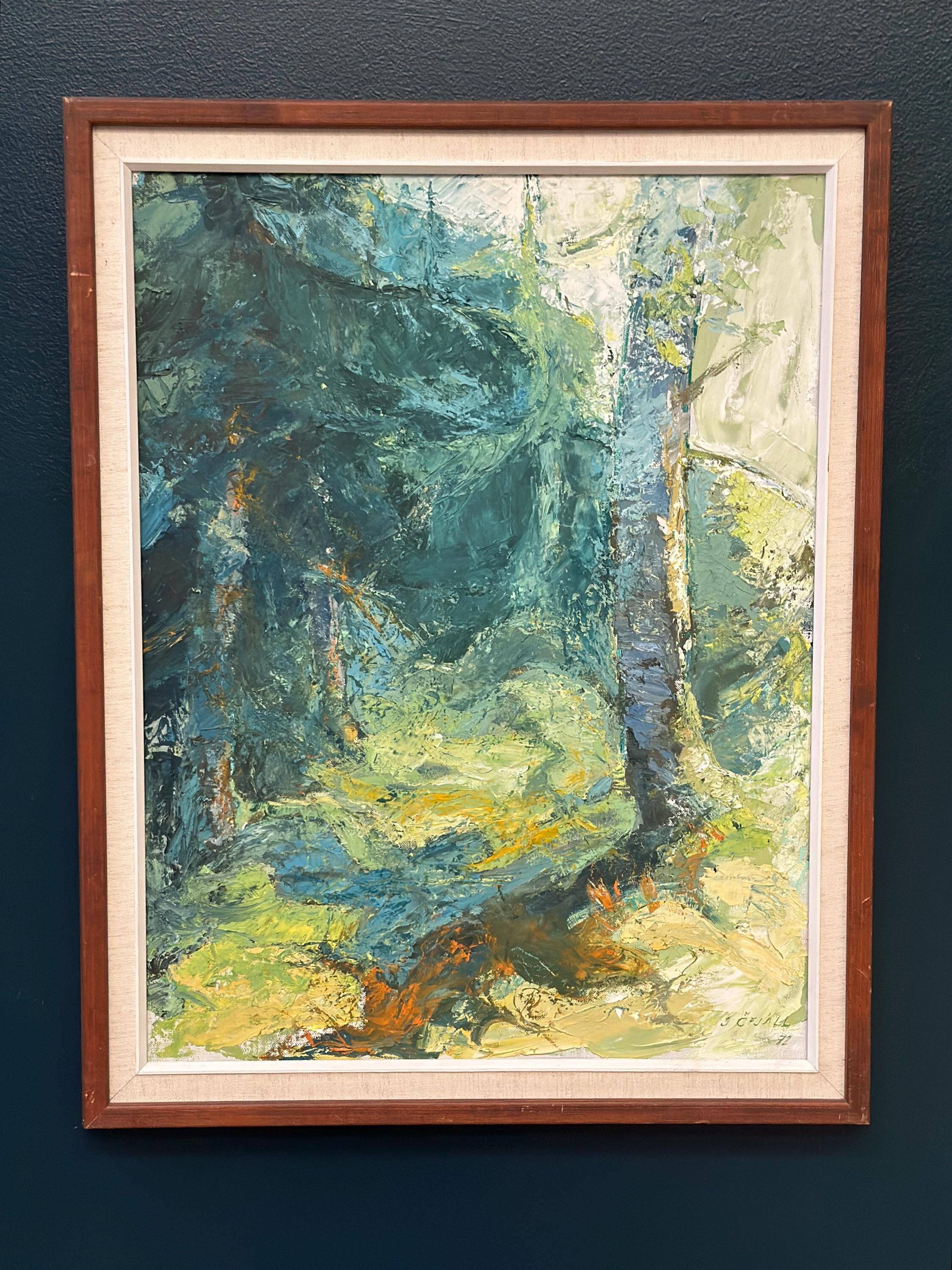 Original Mid Century Swedish Oil on Canva"Forest Brows" by Inga Öfjäll