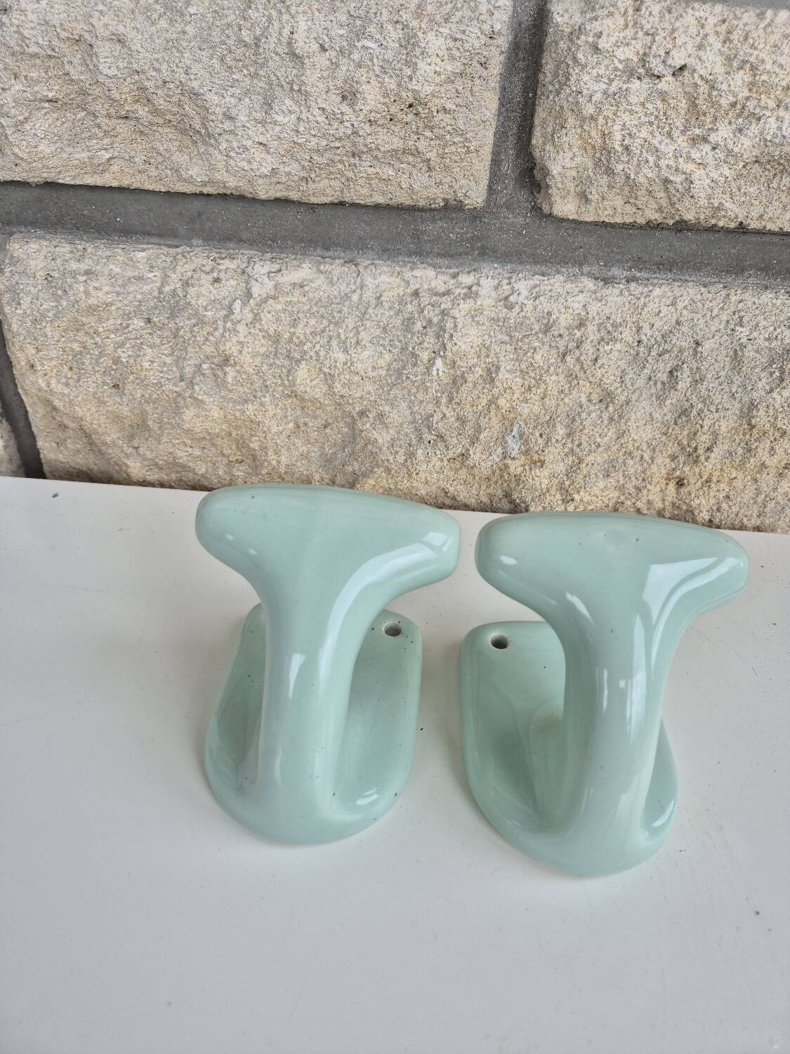 Set of two Green Porcelain Coat Hooks