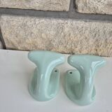 Set of two Green Porcelain Coat Hooks