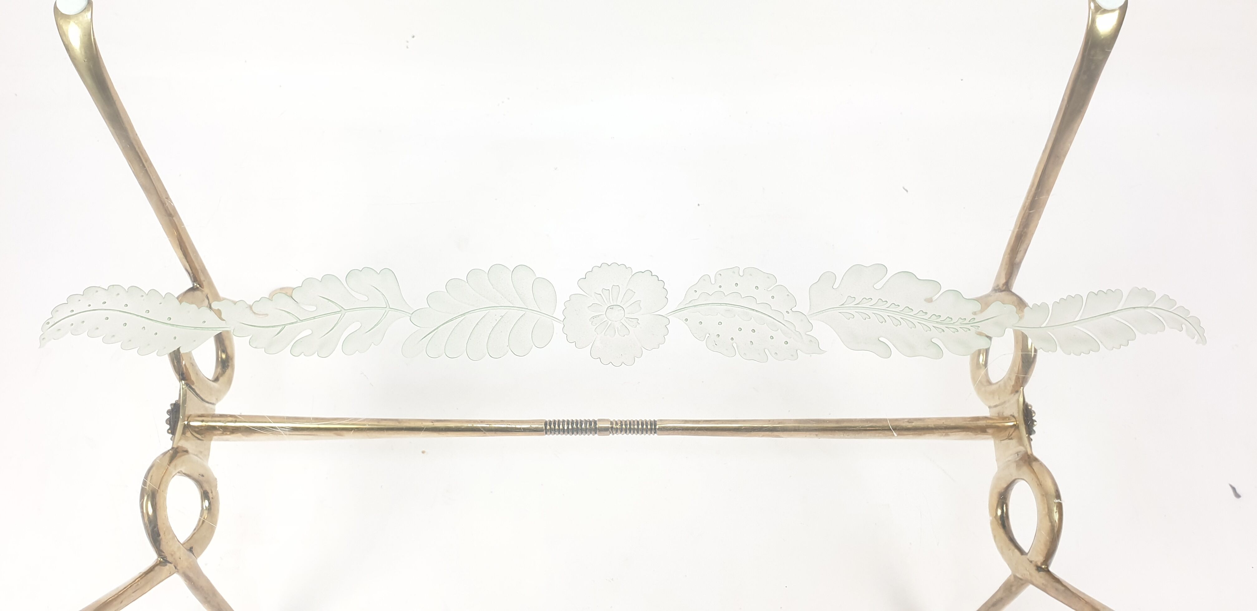 Italian coffee table with etched glass and brass base, 1960