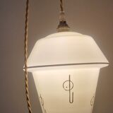 White opaline pendant lamp with gold décor