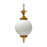 Suspension boule rond en verre blanc doré vintage