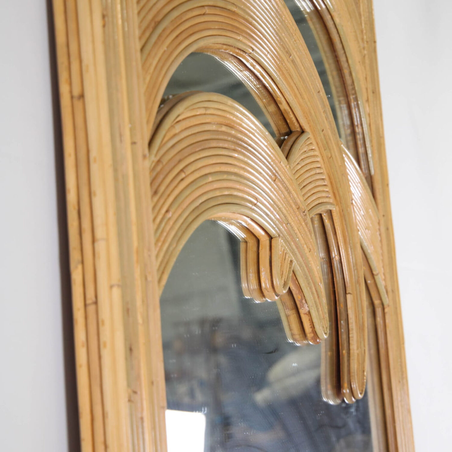 Large "palm" mirror in rattan