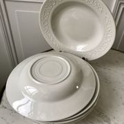Set of 6 hollow plates Digoin Sarreguemines model Alphabet relief white 40s