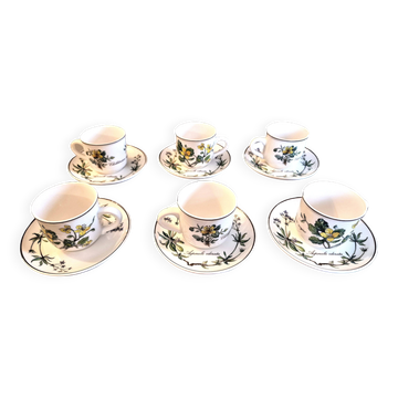 Set of 6 coffee cups and saucers Villeroy & Boch, vintage, Botanica