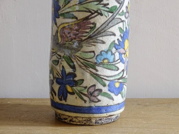 Bouteille en céramique de style Iznik antique avec des oiseaux, vase en céramique de revival ottoman