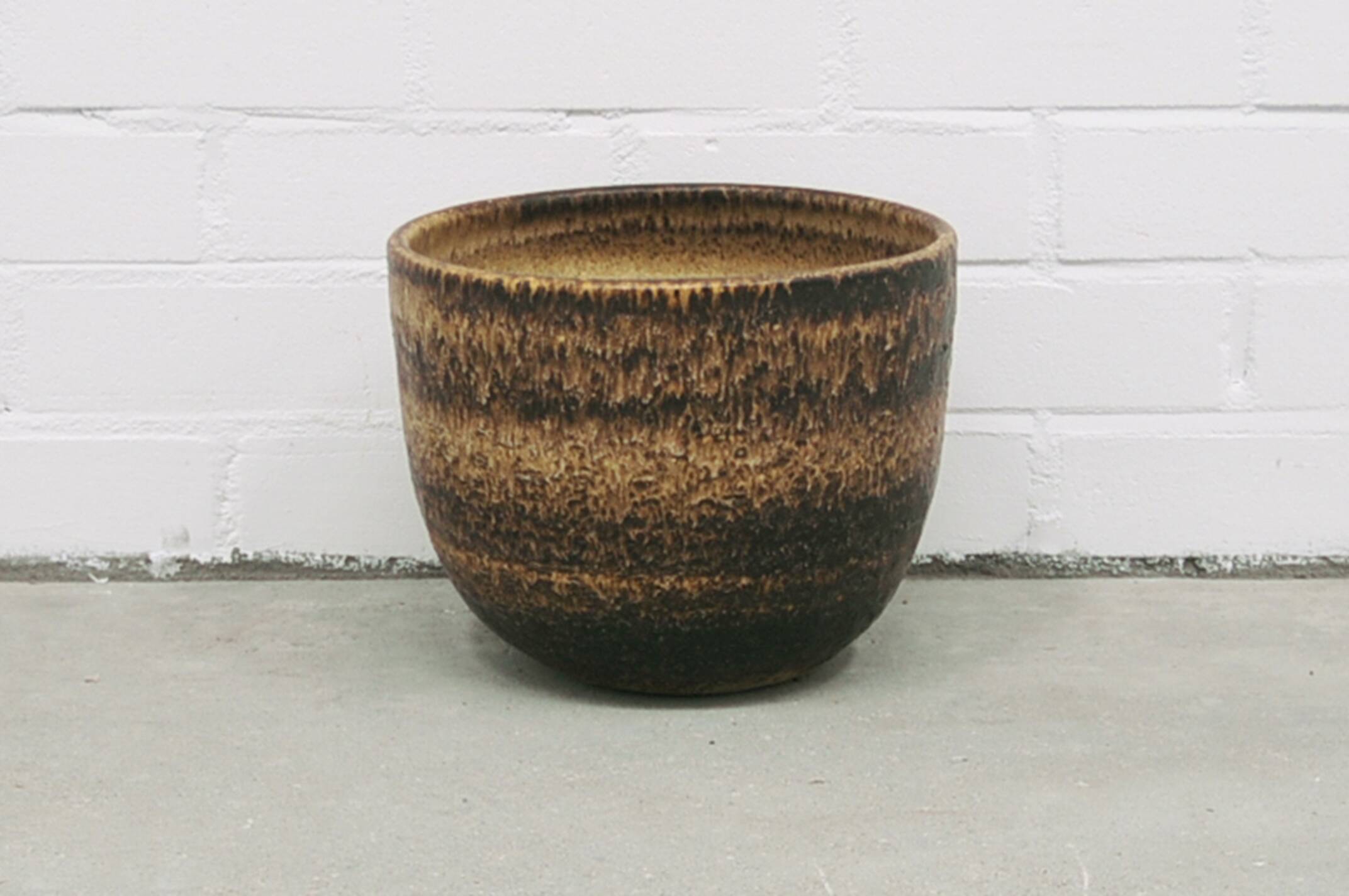 vintage ceramic brown brutalist flower pot large